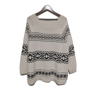 Chaps Black Cream Cotton Blend Textured Knit Sweater 2x